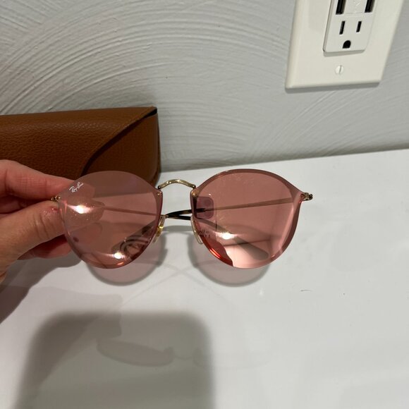 Ray Ban Blaze Round Gold RB3574N 001/E4 Pink Mirrored Sunglasses Unisex 59mm - Picture 2 of 10